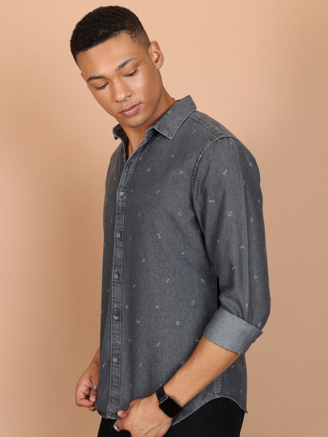 Highlander Men Grey Printed Slim Fit Casual Shirts - Grey - Image 4