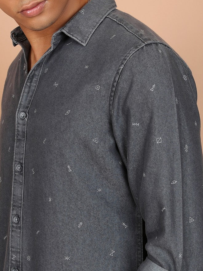 Highlander Men Grey Printed Slim Fit Casual Shirts - Grey - Image 5