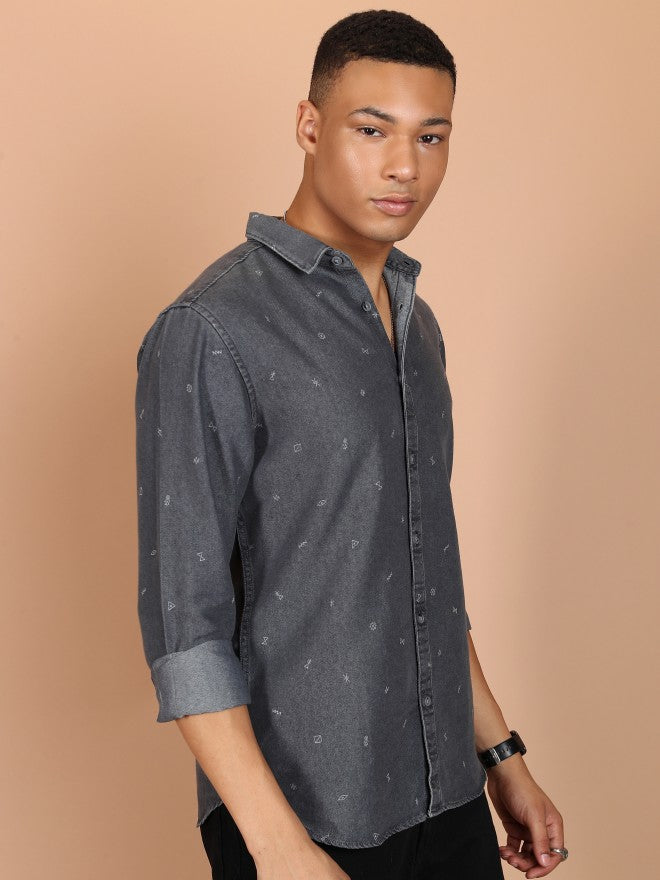 Highlander Men Grey Printed Slim Fit Casual Shirts - Grey - Image 6