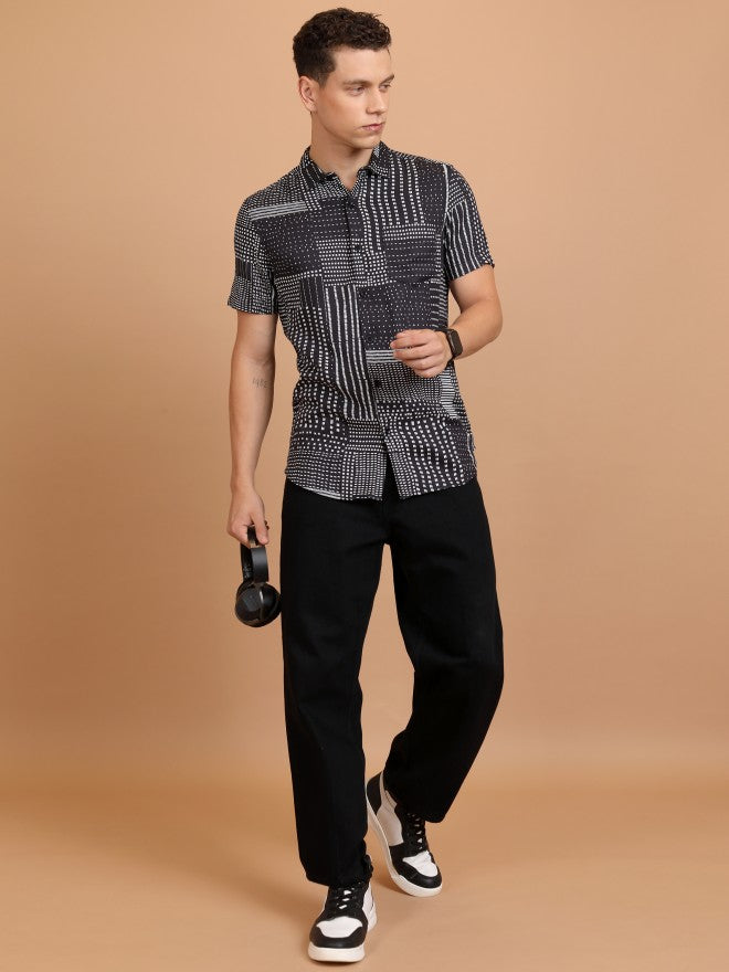 Highlander Men Grey/White Printed Slim Fit Casual Shirt - Grey - Image 2