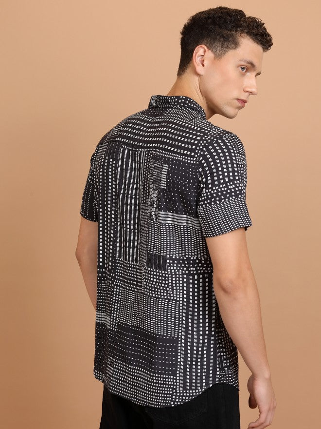 Highlander Men Grey/White Printed Slim Fit Casual Shirt - Grey - Image 3