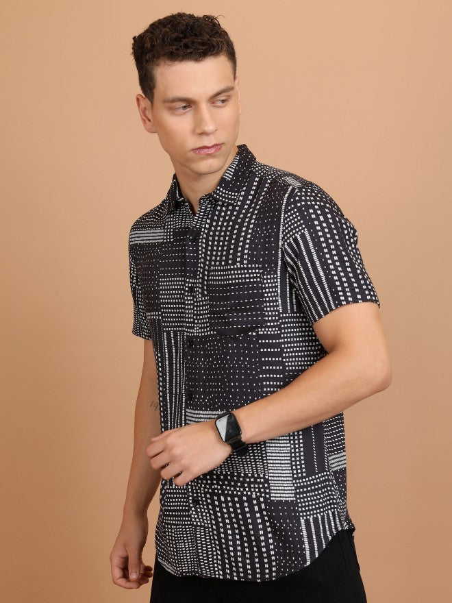 Highlander Men Grey/White Printed Slim Fit Casual Shirt - Grey - Image 4