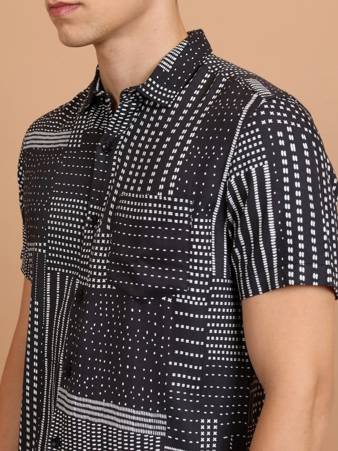 Highlander Men Grey/White Printed Slim Fit Casual Shirt - Grey - Image 5