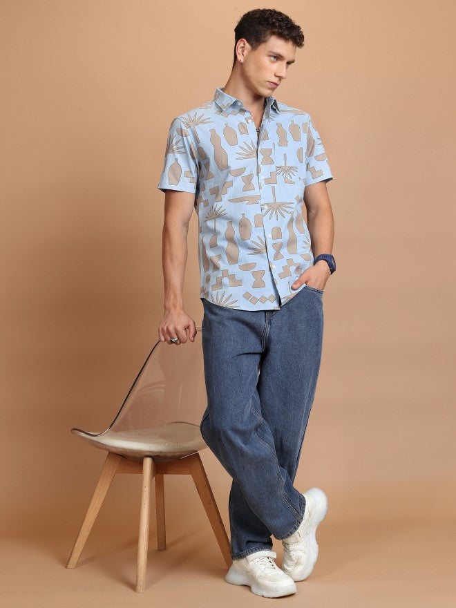 Highlander Men Light Blue Printed Slim Fit Casual Shirt - Blue - Image 2