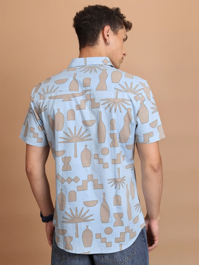 Highlander Men Light Blue Printed Slim Fit Casual Shirt - Blue - Image 3