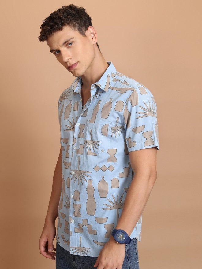 Highlander Men Light Blue Printed Slim Fit Casual Shirt - Blue - Image 4