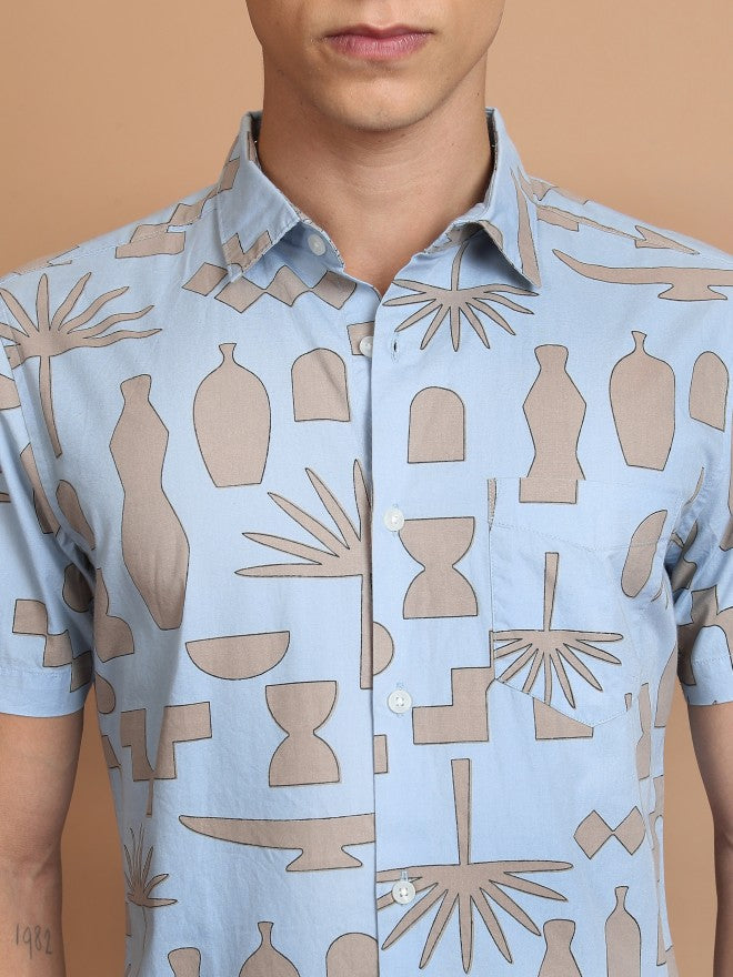 Highlander Men Light Blue Printed Slim Fit Casual Shirt - Blue - Image 5