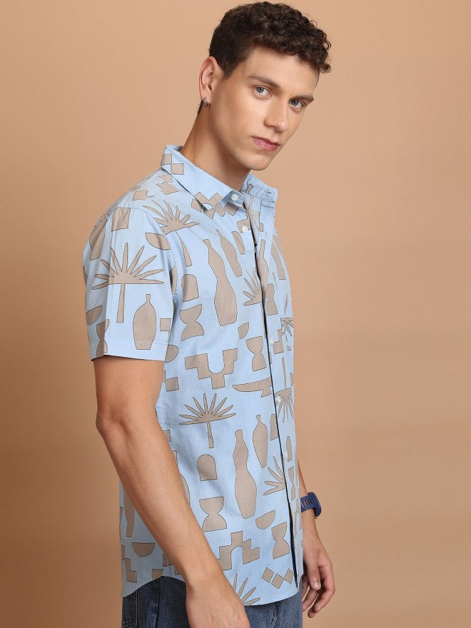 Highlander Men Light Blue Printed Slim Fit Casual Shirt - Blue - Image 6