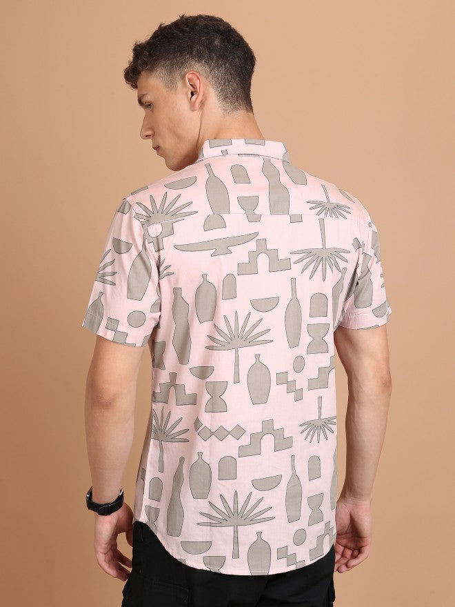 Highlander Men Pink Printed Slim Fit Casual Shirt - Pink - Image 3