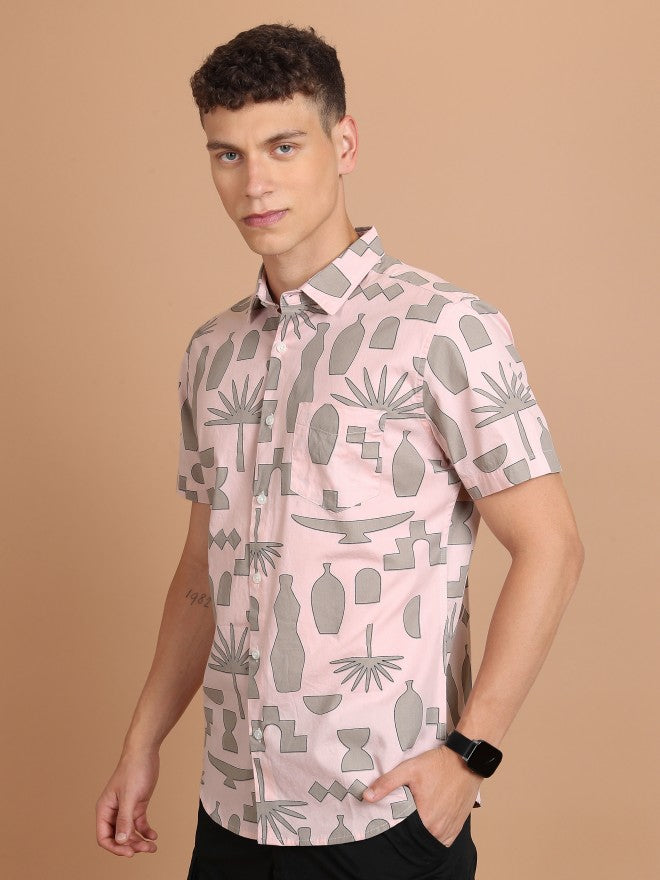 Highlander Men Pink Printed Slim Fit Casual Shirt - Pink - Image 4