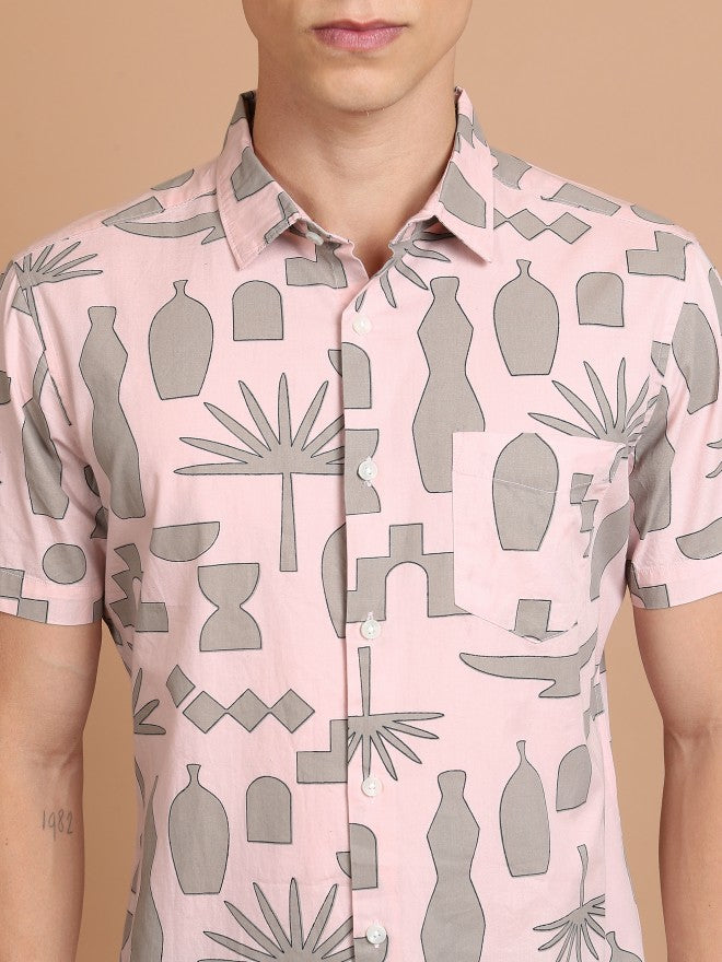 Highlander Men Pink Printed Slim Fit Casual Shirt - Pink - Image 5