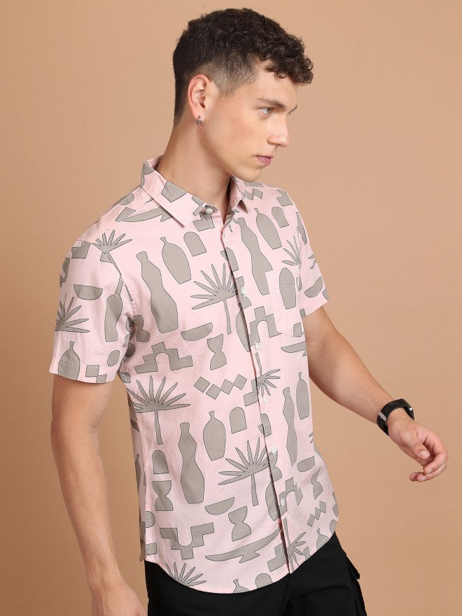 Highlander Men Pink Printed Slim Fit Casual Shirt - Pink - Image 6