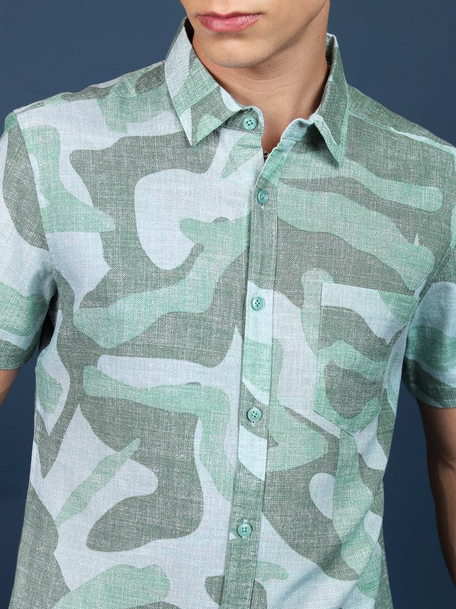 Highlander Men Light Green Printed Slim Fit Casual Shirt - Green - Image 5