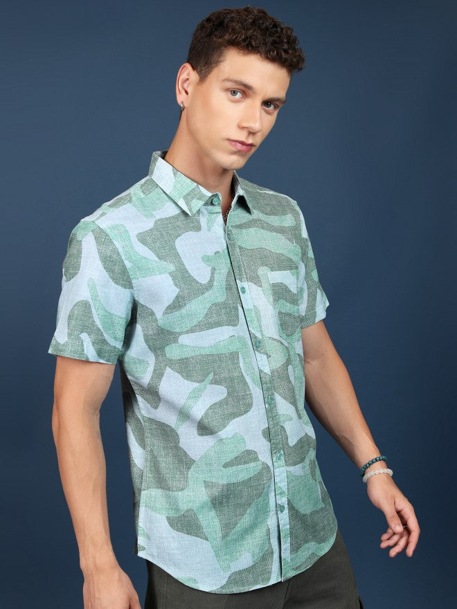 Highlander Men Light Green Printed Slim Fit Casual Shirt - Green - Image 6