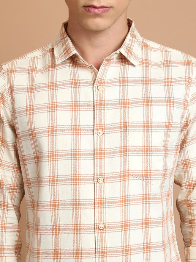 Highlander Men Ecru Checked Slim Fit Casual Shirt - Beige - Image 5