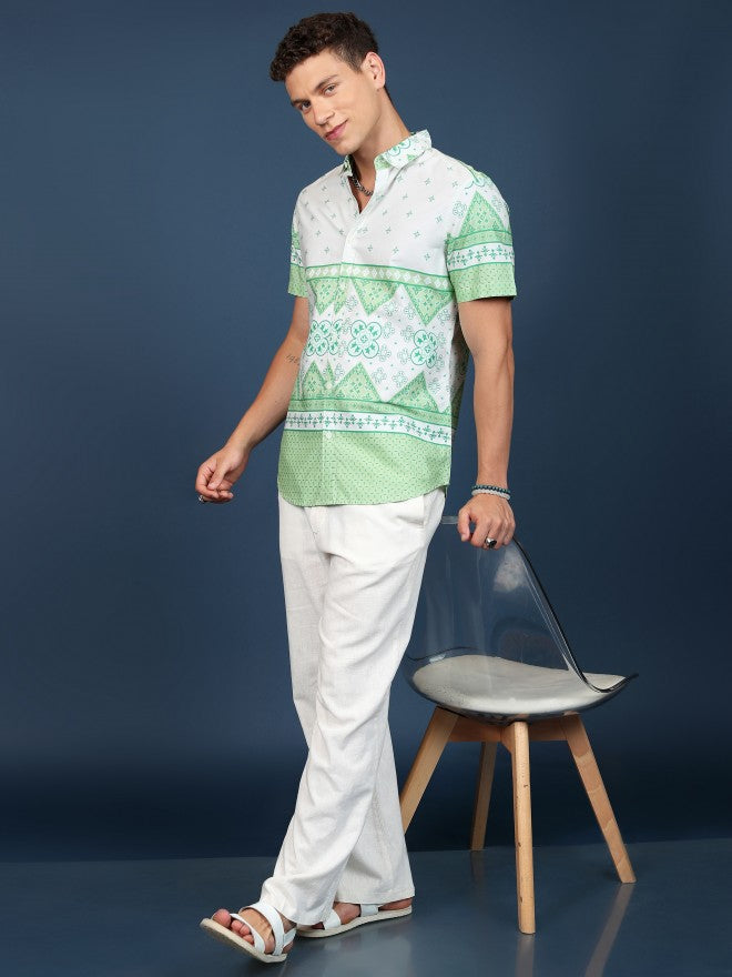 Highlander Men Mint Printed Slim Fit Casual Shirt - Green - Image 2