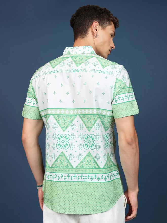 Highlander Men Mint Printed Slim Fit Casual Shirt - Green - Image 3