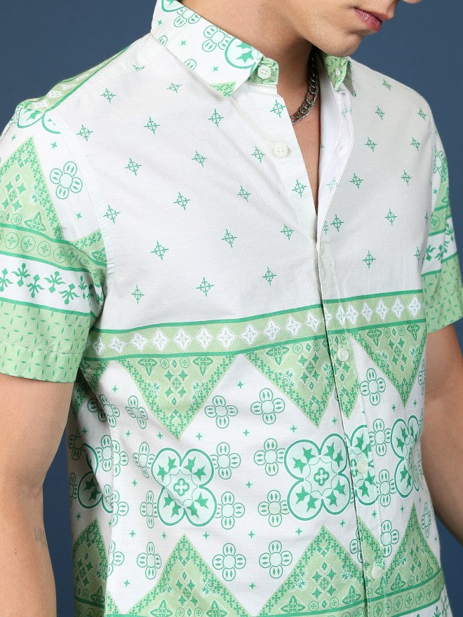 Highlander Men Mint Printed Slim Fit Casual Shirt - Green - Image 5