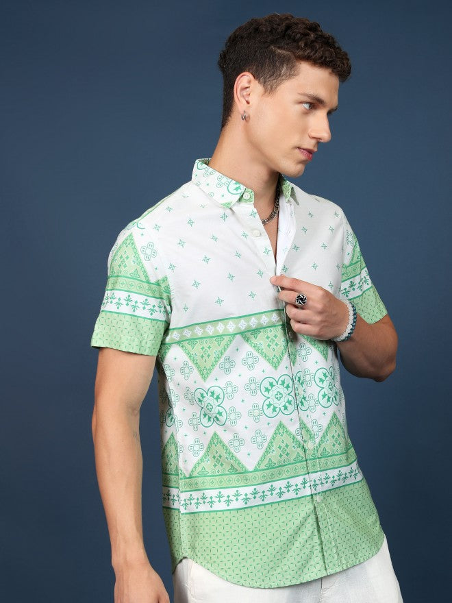 Highlander Men Mint Printed Slim Fit Casual Shirt - Green - Image 6