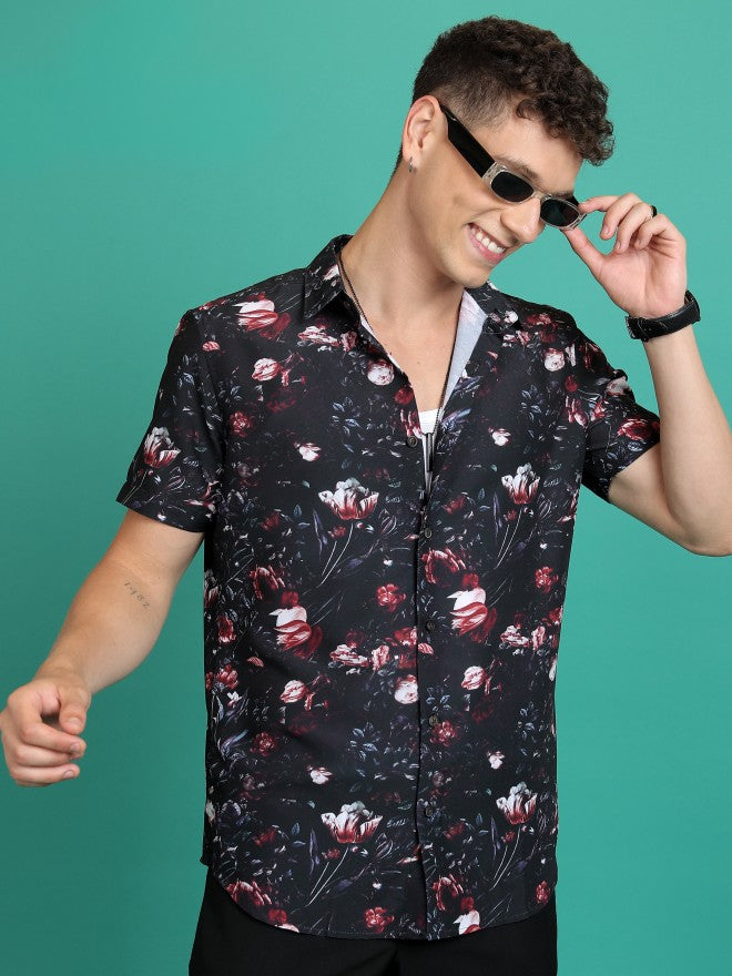 Highlander Men Black Printed Slim Fit Casual Shirt - Black - Image 1