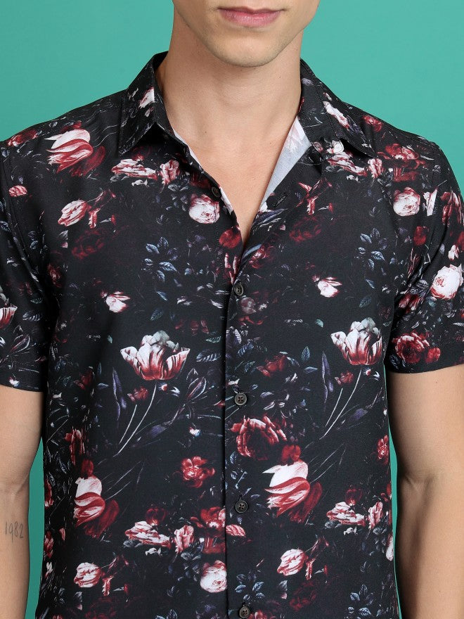 Highlander Men Black Printed Slim Fit Casual Shirt - Black - Image 5