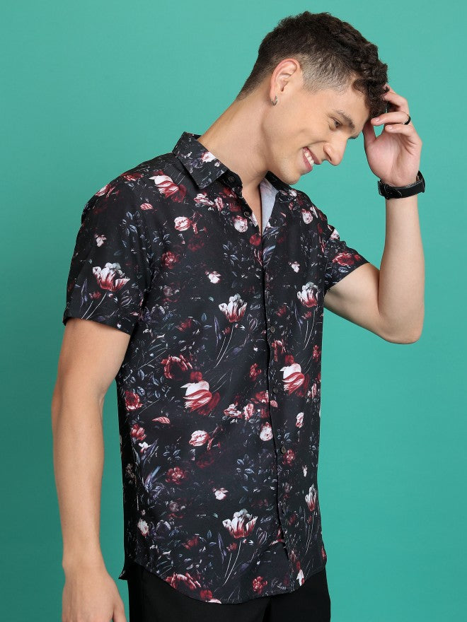 Highlander Men Black Printed Slim Fit Casual Shirt - Black - Image 6