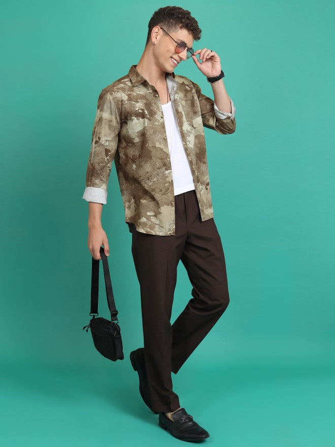 Highlander Men Olive/Khaki Printed Slim Fit Casual Shirt - Olive - Image 2