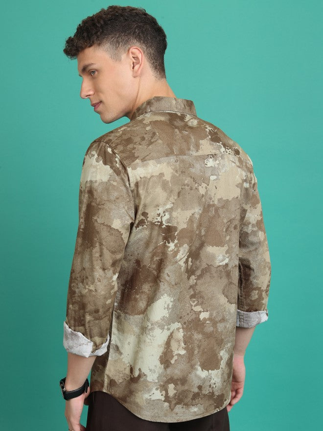 Highlander Men Olive/Khaki Printed Slim Fit Casual Shirt - Olive - Image 3