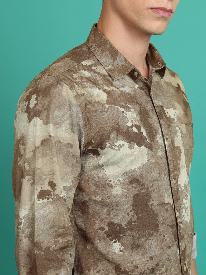 Highlander Men Olive/Khaki Printed Slim Fit Casual Shirt - Olive - Image 5