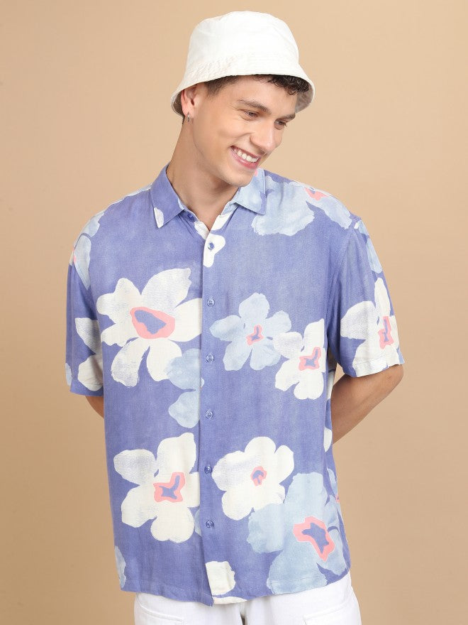 Highlander Men Light Blue Printed Slim Fit Casual Shirt - Blue - Image 1