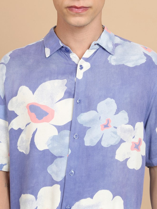 Highlander Men Light Blue Printed Slim Fit Casual Shirt - Blue - Image 5