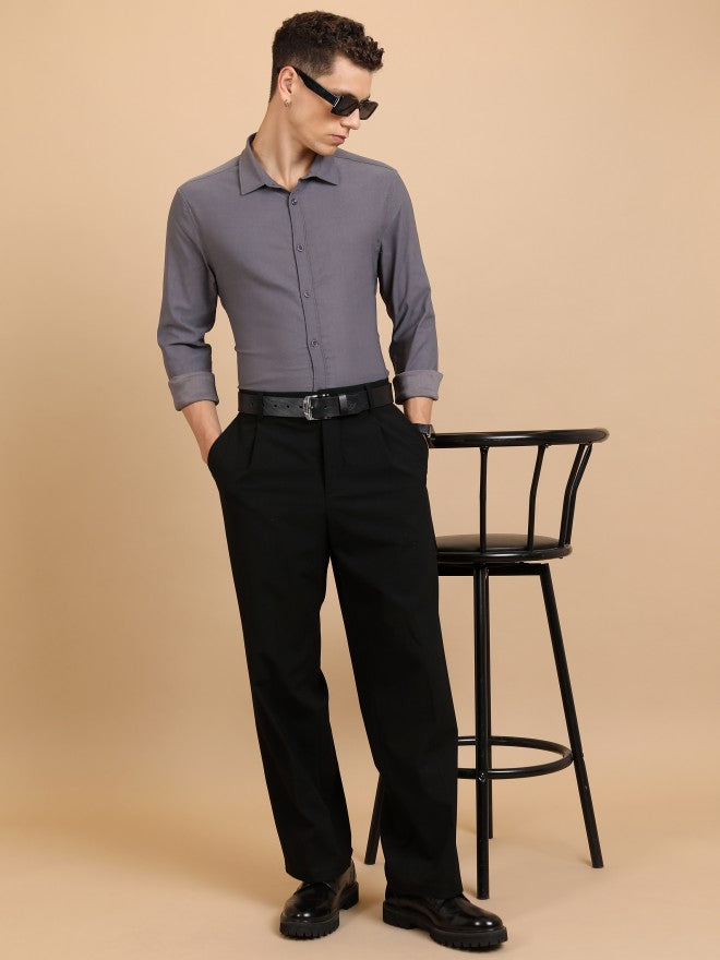 Highlander Men Grey Solid Slim Fit Casual Shirt - Grey - Image 2