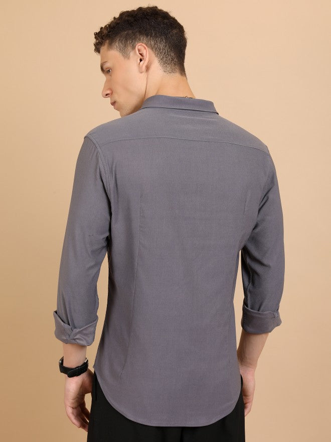 Highlander Men Grey Solid Slim Fit Casual Shirt - Grey - Image 3