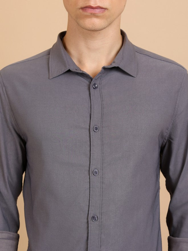 Highlander Men Grey Solid Slim Fit Casual Shirt - Grey - Image 5