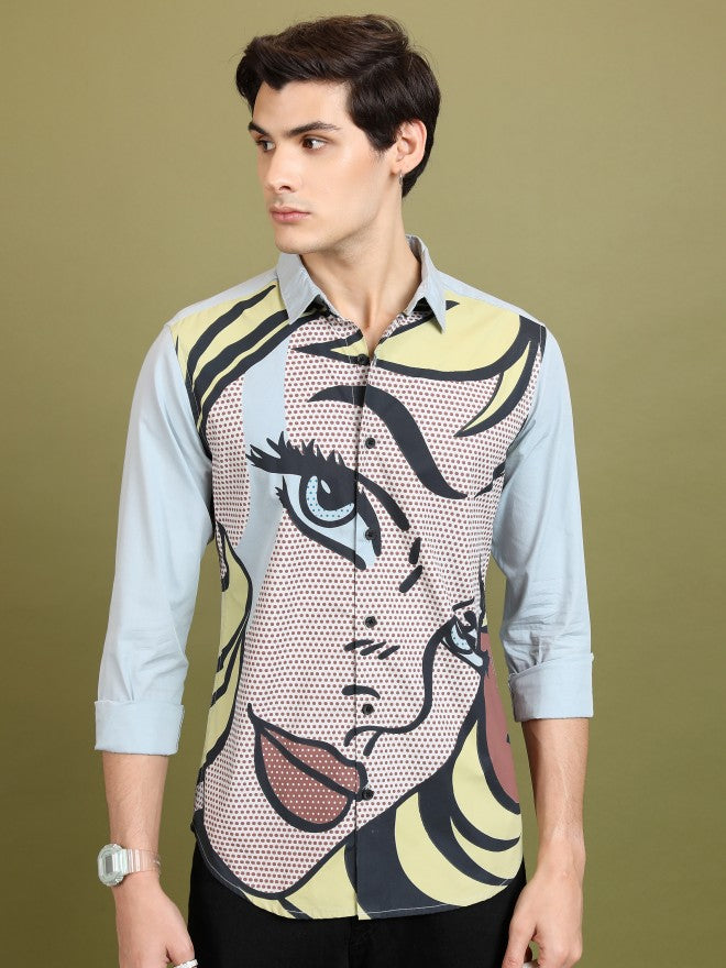 Highlander Men Grey Printed Slim Fit Casual Shirt - Grey - Image 1
