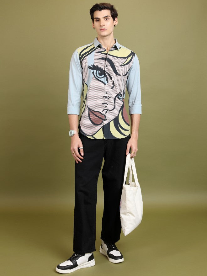 Highlander Men Grey Printed Slim Fit Casual Shirt - Grey - Image 2