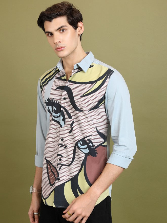Highlander Men Grey Printed Slim Fit Casual Shirt - Grey - Image 4
