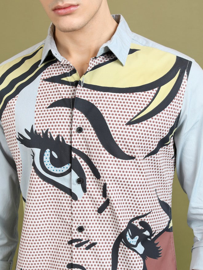 Highlander Men Grey Printed Slim Fit Casual Shirt - Grey - Image 5