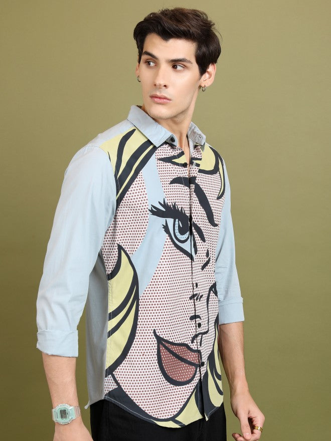 Highlander Men Grey Printed Slim Fit Casual Shirt - Grey - Image 6