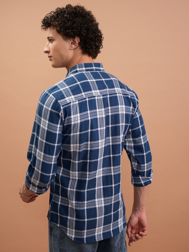 Highlander Men Blue Checked Slim Fit Casual Shirt - Blue - Image 3