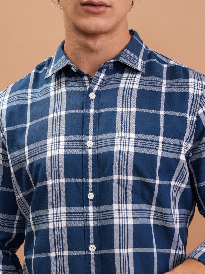 Highlander Men Blue Checked Slim Fit Casual Shirt - Blue - Image 5