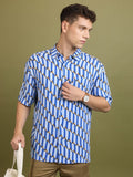 Highlander Men Blue Printed Oversized Fit Casual Shirt - Blue - Image 1