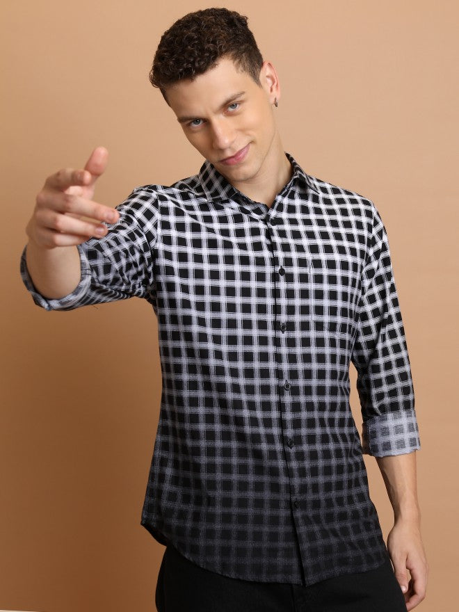 Highlander Men Black Checked Slim Fit Casual Shirt - Black - Image 1