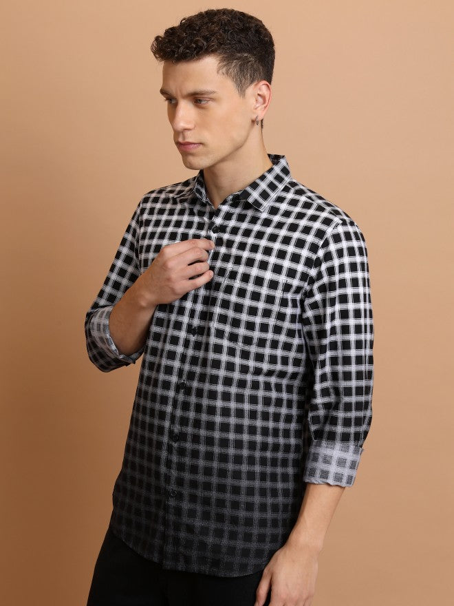 Highlander Men Black Checked Slim Fit Casual Shirt - Black - Image 4