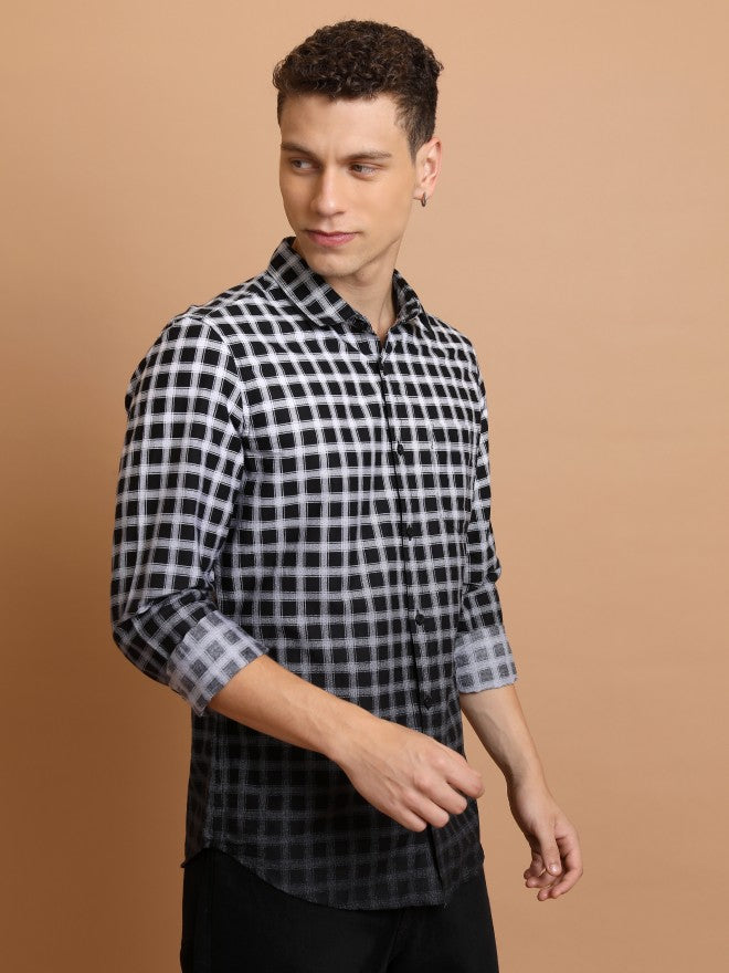Highlander Men Black Checked Slim Fit Casual Shirt - Black - Image 6