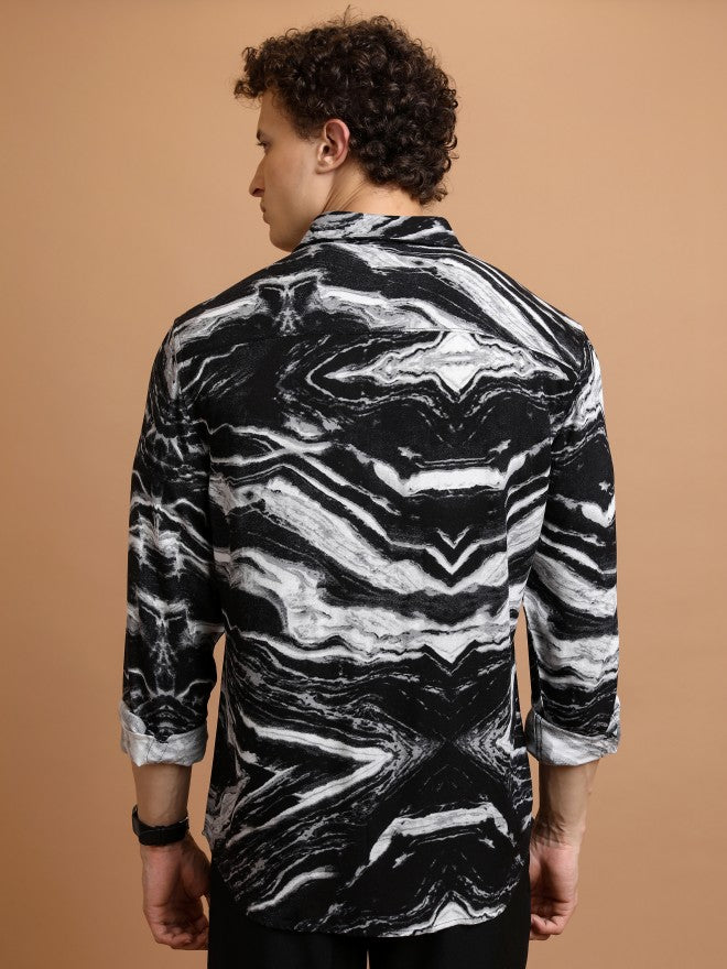 Highlander Men Black Printed Slim Fit Casual Shirt - Black - Image 3