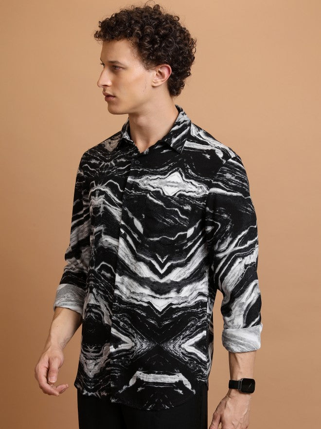 Highlander Men Black Printed Slim Fit Casual Shirt - Black - Image 4