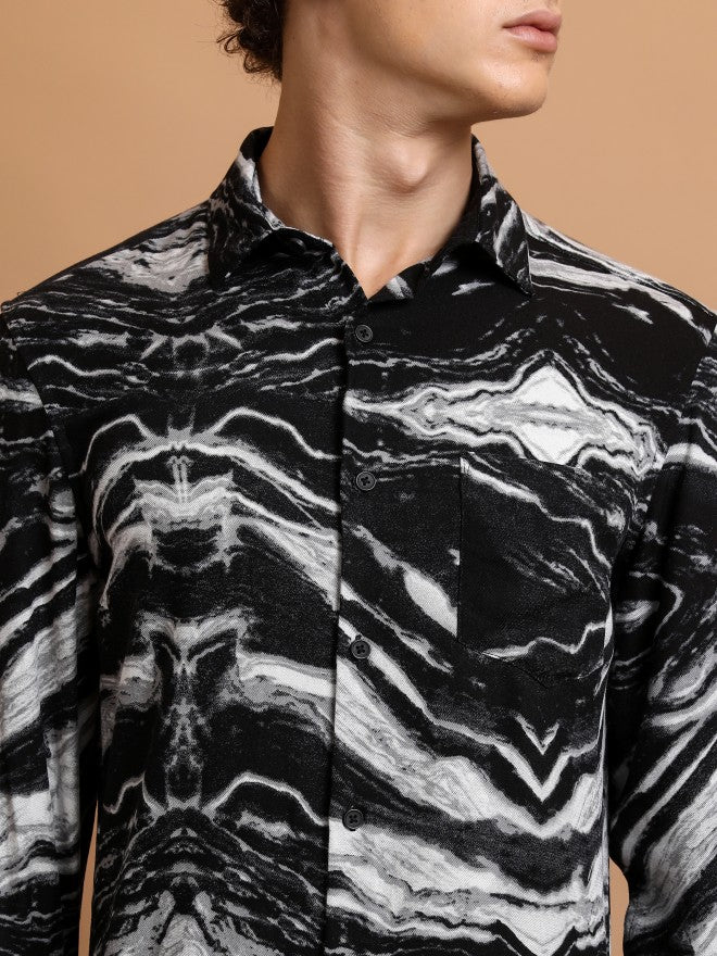 Highlander Men Black Printed Slim Fit Casual Shirt - Black - Image 5