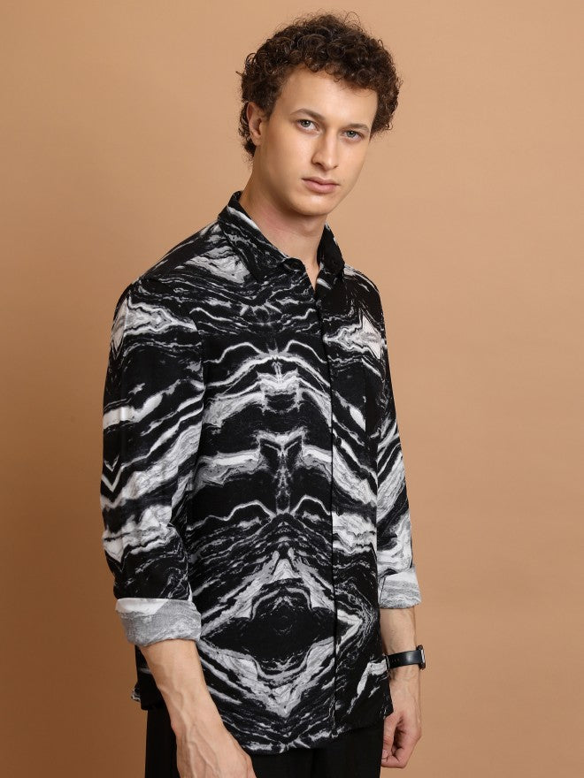 Highlander Men Black Printed Slim Fit Casual Shirt - Black - Image 6