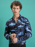 Highlander Men Navy Printed Slim Fit Casual Shirt - Navy Blue - Image 1